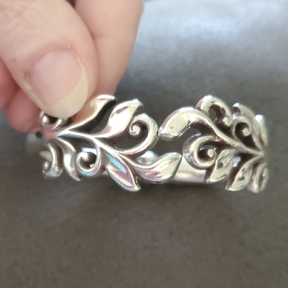 Brighton Silver-Tone Hinged Cuff Bracelet | Scrolled Leaves Design - Picture 4 of 4